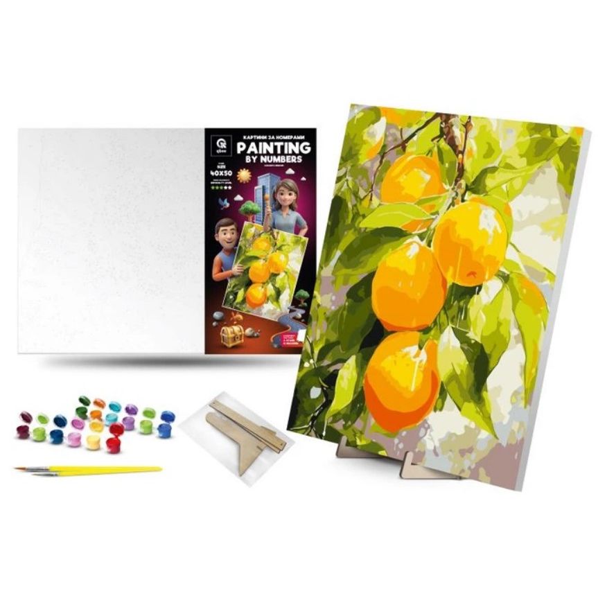 Картина по номерах 40х50 см "Соковиті лимони" з деревʼяною підставкою  фото 1