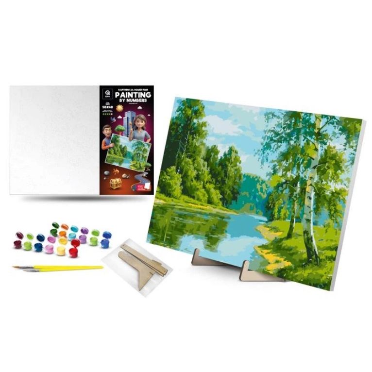 Картина по номерах 40х50 см "Березовий край" з деревʼяною підставкою  фото 1