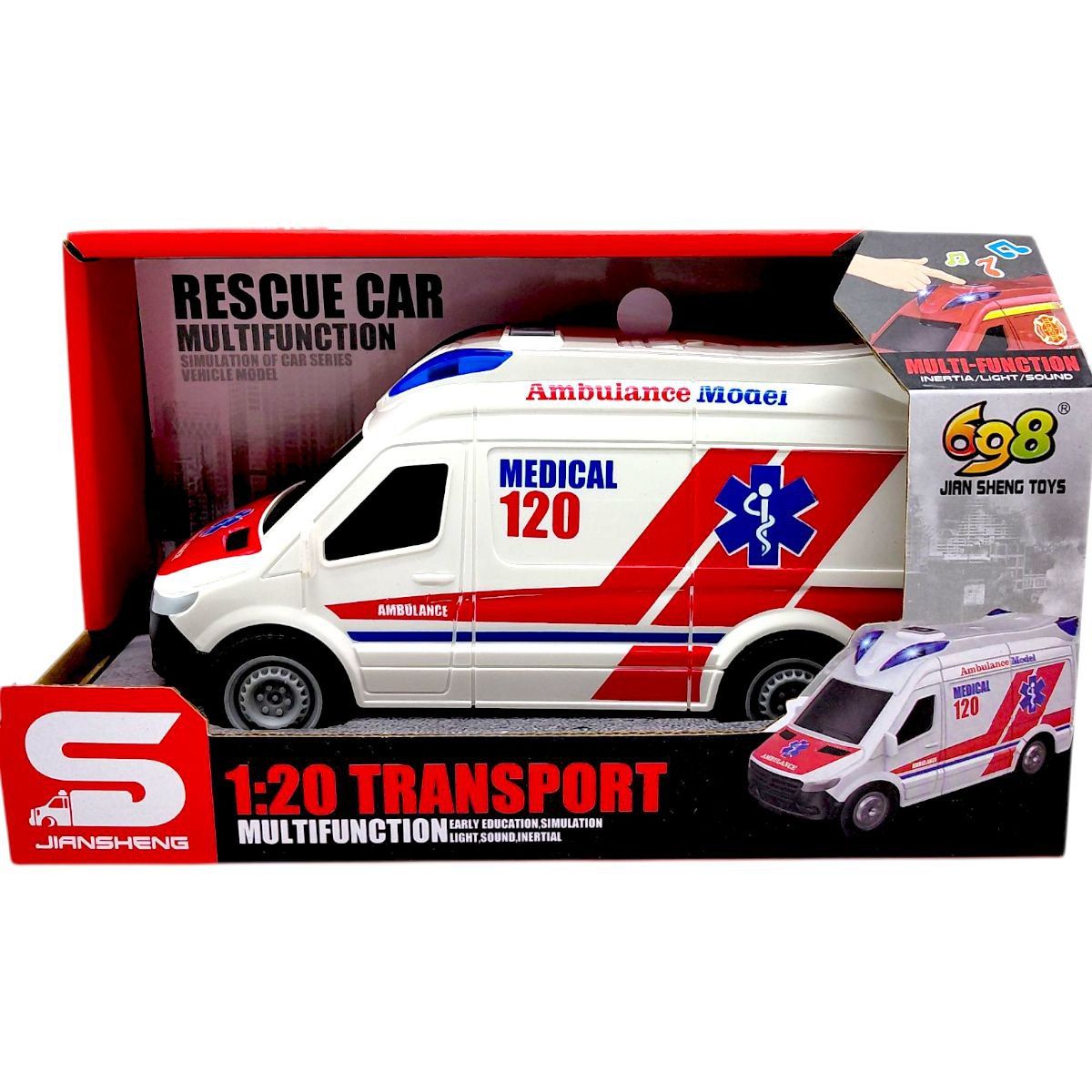 Машина інерційна "Швидка допомога" (озвучена, зі світлом, в коробці р. 24x11,2x12,2 см)  фото 1