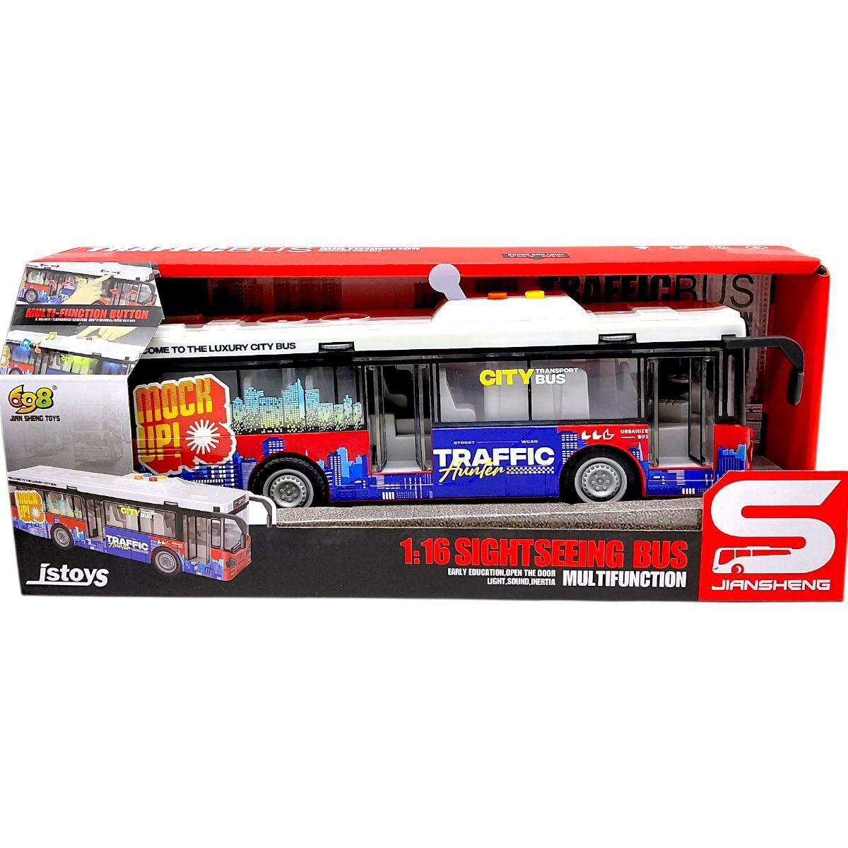 Автобус інерційний (озвучений, зі світлом, в коробці р. 33x9,5x13,5 см)  фото 1