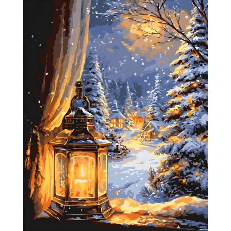 Картина за номерами "Пейзаж.  Зимова ніч" 40х50 см  фото 1