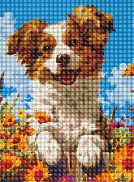 Алмазна мозаїка - "Собака у квітах" ©art_selena_ua, 30х40см  фото 1