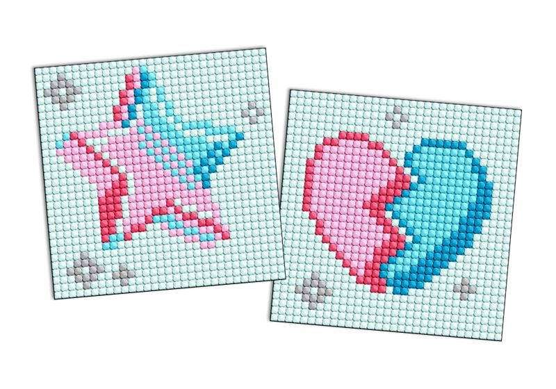 Алмазна мозаїка на магніті - "Зірка і розбите серце", набір із 2 сюжетів, 9х9см  фото 1