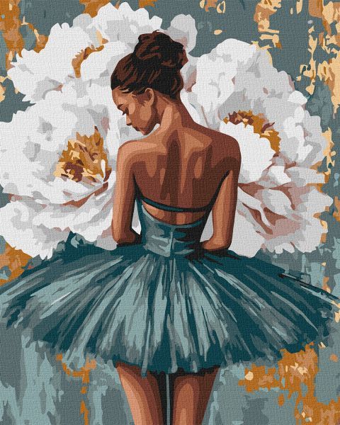 Картина за номерами - "Балерина з білими півоніями" з фарбами металік ©art_selena_ua, 40х50см  фото 1