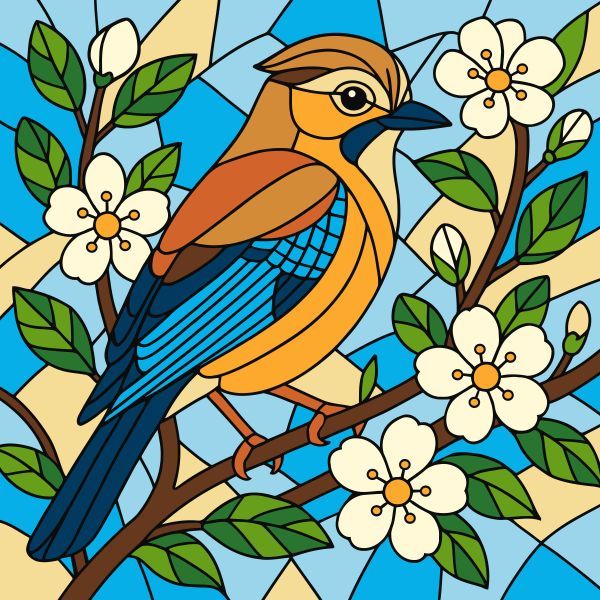 Картина за номерами - "Вітраж.  Сойка" ©art_selena_ua, 30х30см  фото 1