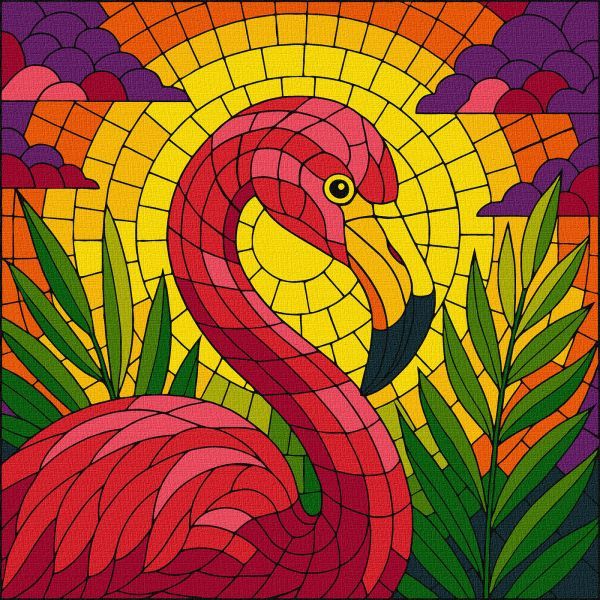 Картина за номерами - "Вітраж.  Фламінго" ©art_selena_ua, 30х30см  фото 1