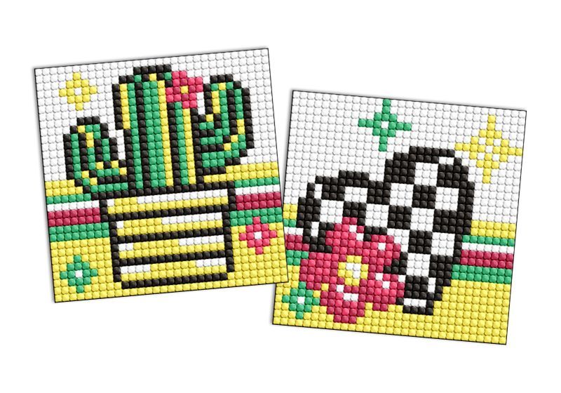 Алмазна мозаїка на стікері - "Квітка і кактус", набір із 2 сюжетів, 9х9см  фото 1