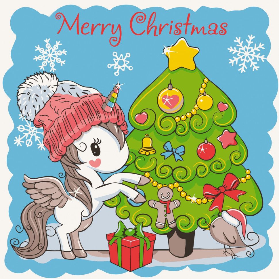 Картина по номерам "Єдиноріжка з ялинкою" 30х30 см  фото 1