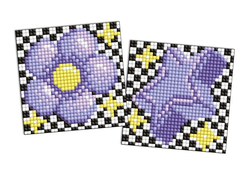 Алмазна мозаїка на стікері - "Фіолетова квітка і зірка", набір із 2 сюжетів, 9х9см  фото 1