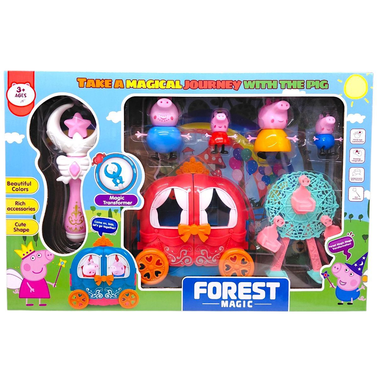 Набір героїв 4 свинки З КАРЕТОЮ (ЧЕРВОНОЮ)  фото 1