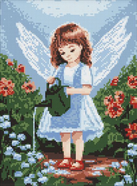 Алмазна мозаїка без підрамника - "Янголятко в саду" з голограмними стразами (AB) ©art_selena_ua, 30х40см  фото 1