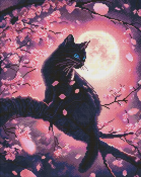 Алмазна мозаїка - "Чарівний кіт серед сакури" ©art_selena_ua, 40х50см  фото 1