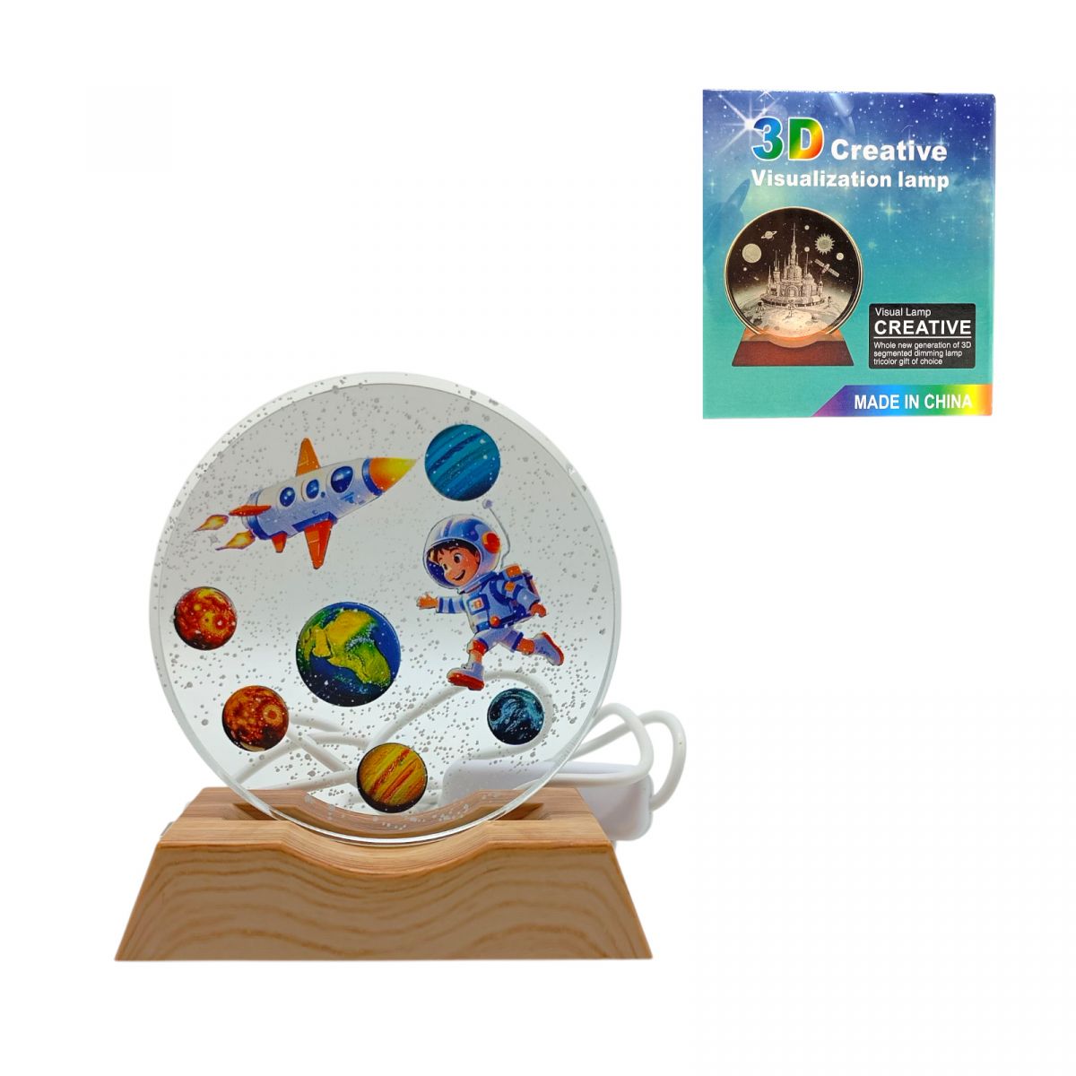 Нічник плоский скляний Хлопчик серед планет  фото 1