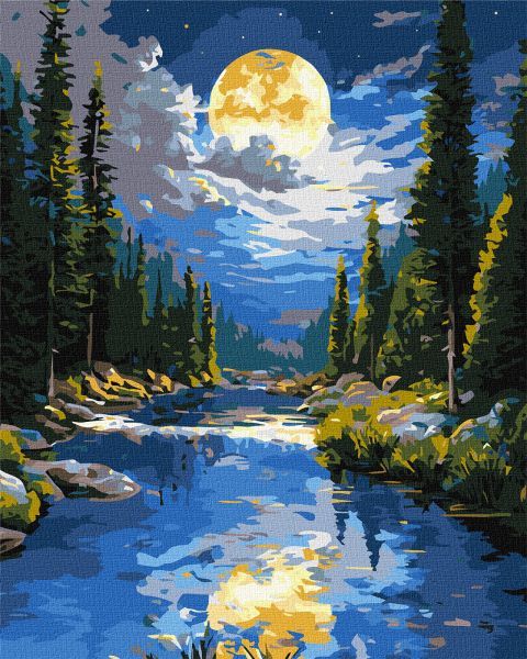 Картина за номерами - Під гірським потоком з фарбами металік 40х50 см.  фото 1