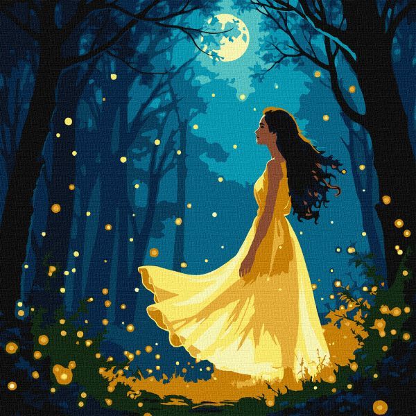 Картина за номерами - Дівчина серед світлячків з фарбами металік extra 30х30 см.  фото 1