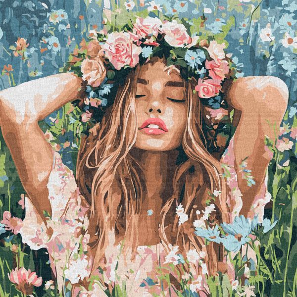 Картина за номерами - Дівчина з віночком в полі 40х40 см.  фото 1