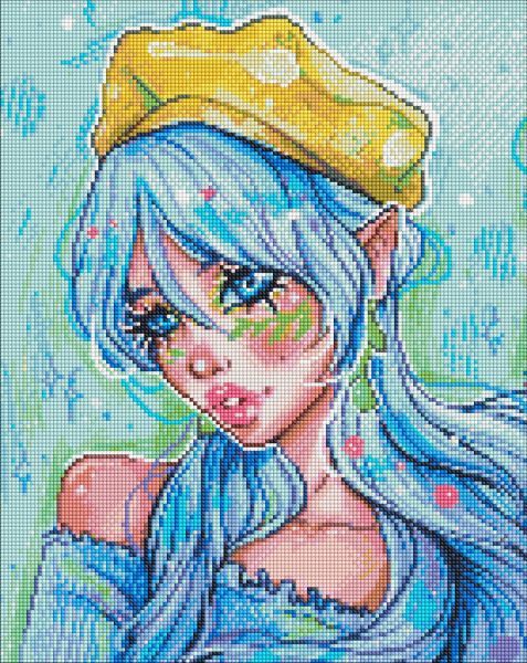 Алмазна мозаїка - "Блакитноока модниця" з голограмними стразами (АВ) ©nila_art_art, 40х50см  фото 1