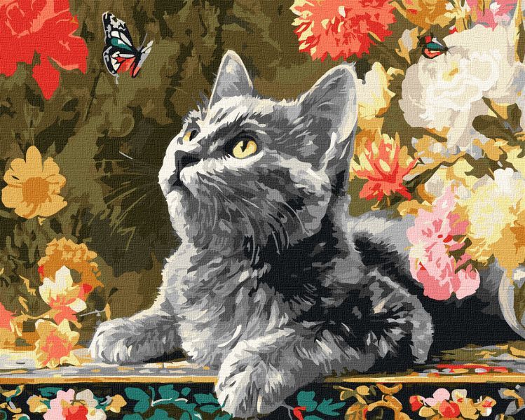 Картина за номерами - "Кошеня та метелики" ©art_selena_ua, 40х50см  фото 1