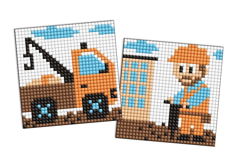 Алмазна мозаїка на стікері - "Професії.  Будівельник", набір із 2 сюжетів, 9х9см  фото 1