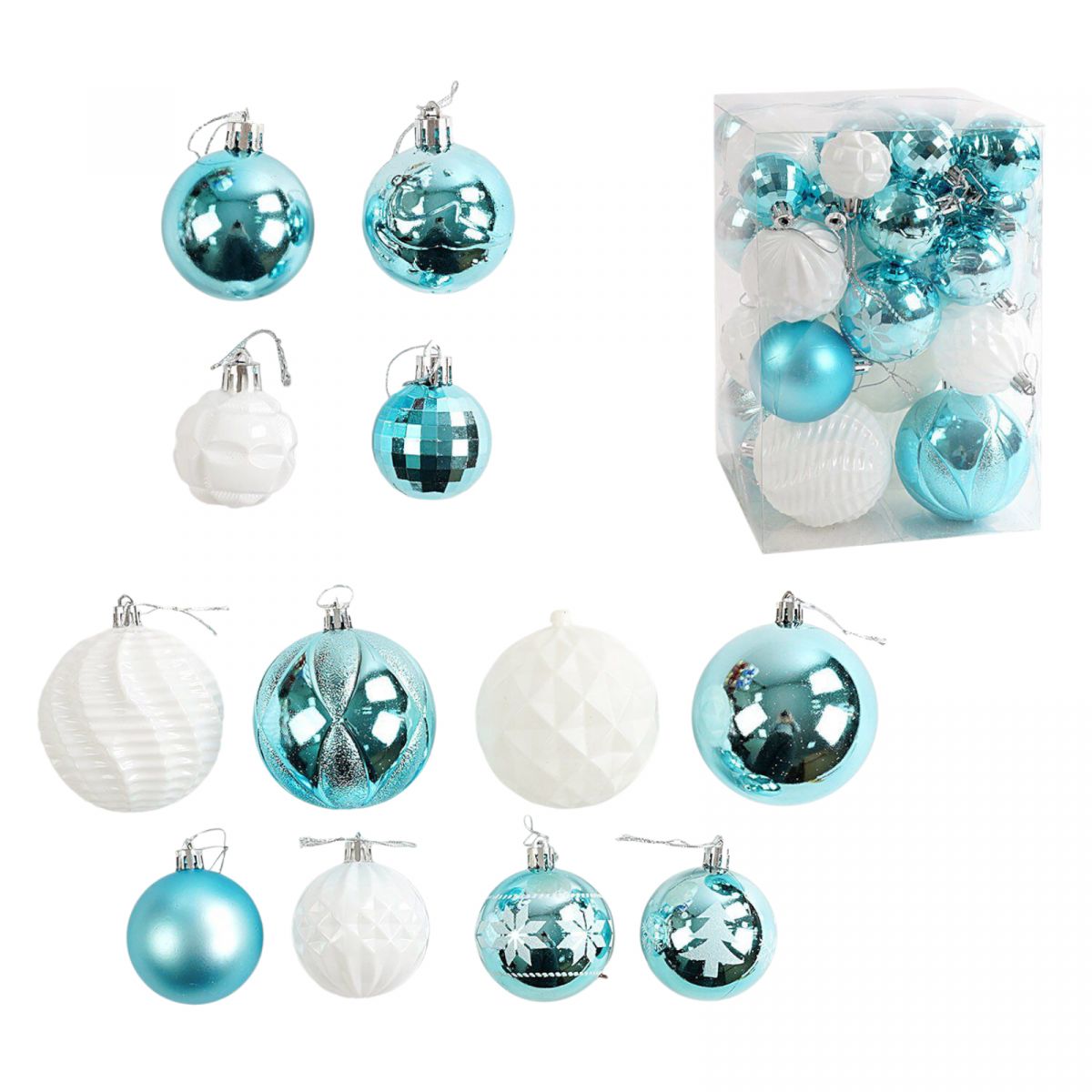 Уценка.  Новорічні прикраси C 67569 (32) 34 штуки, кульки, у слюді   - Повреждена упаковка,  фото 1