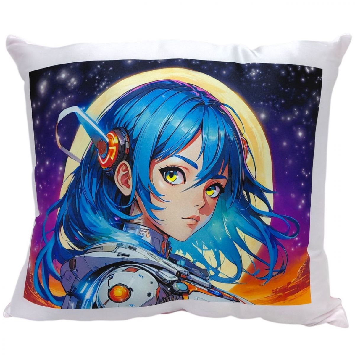Подушка "Аніме дівчина у мистецькому світі" розмір 28х28 см (рожева з нанесенням сублімації)  фото 1