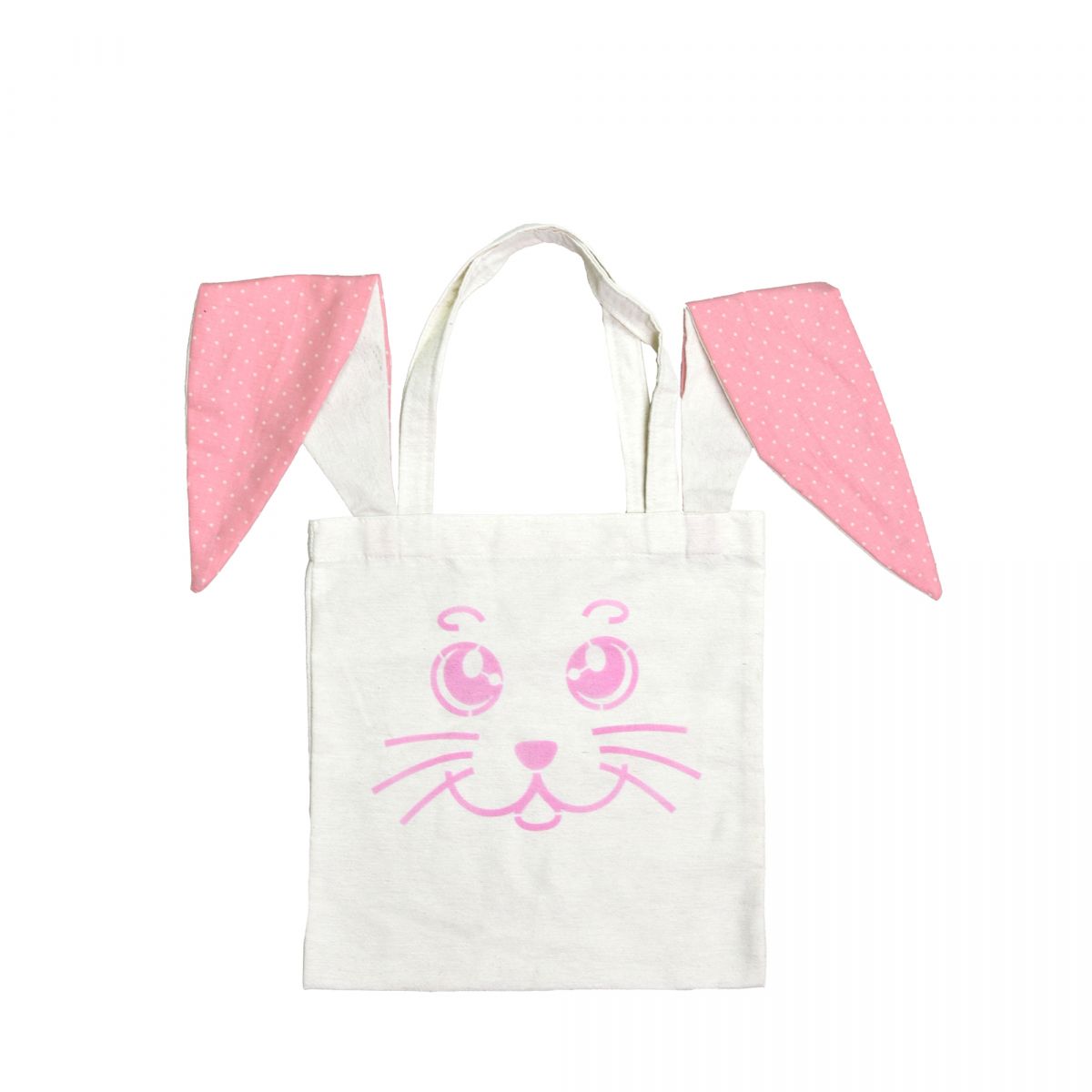 Дитяча сумка-шопер "Заєць", розмір 33*33 см, біла з рожевими вушками  фото 1