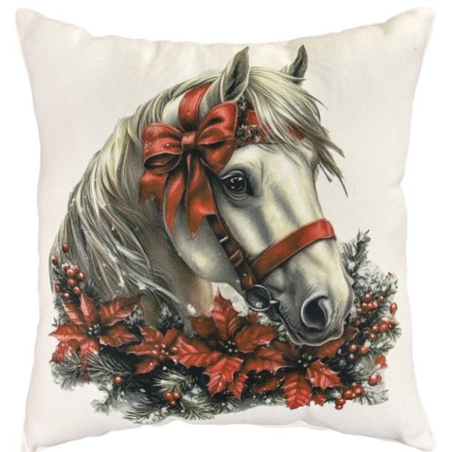 Подушка мікровелюр "Святковий кінь" 35х35 см  фото 1