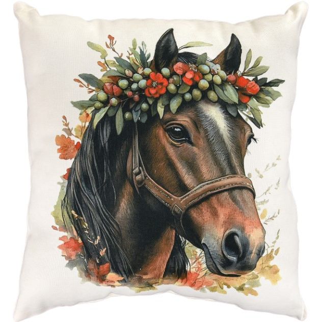 Подушка мікровелюр "Квітковий кінь" 35х35 см  фото 1