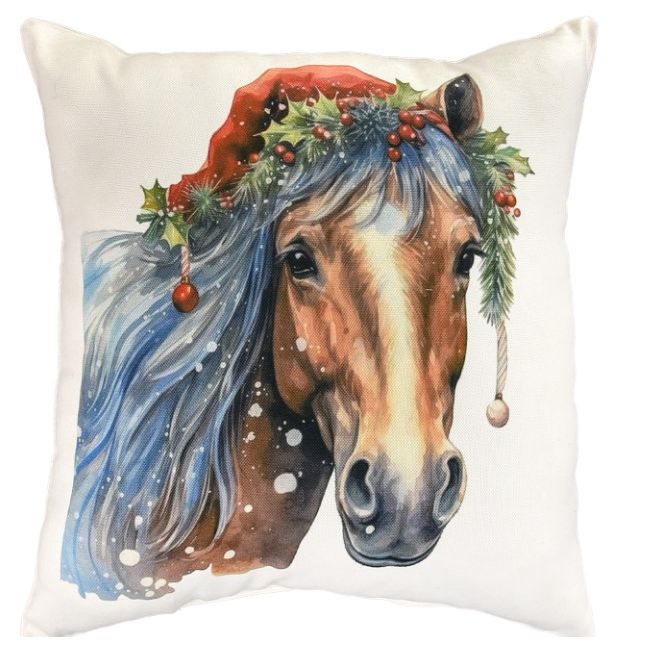 Подушка мікровелюр "Різдвяний кінь" 35х35 см  фото 1