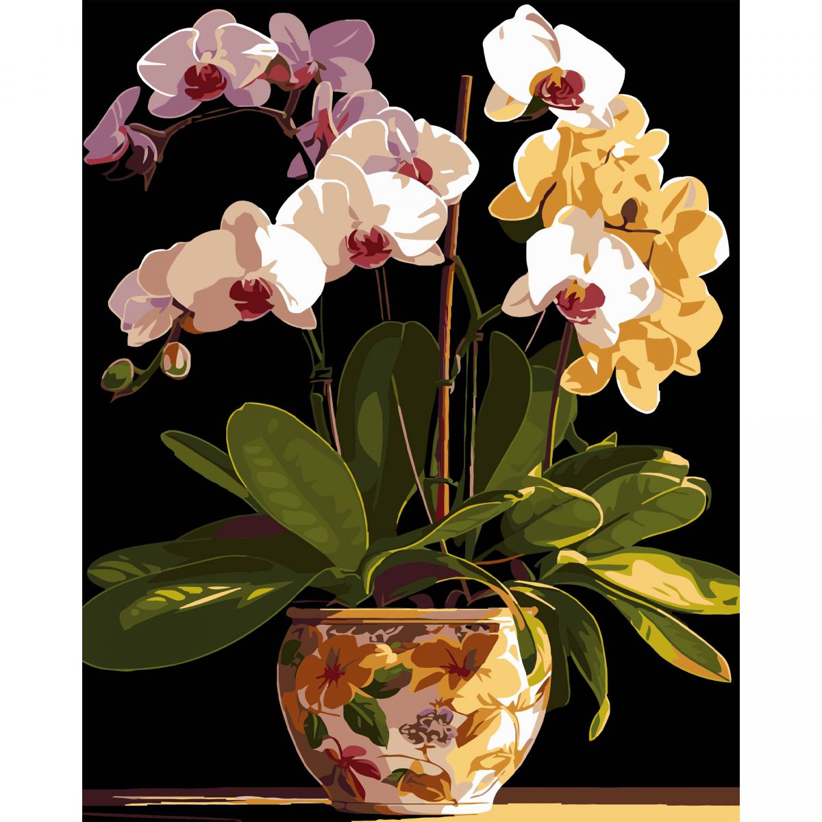 Картина по номерах на чорному фоні "Вазон орхідей" 40х50 см  фото 1