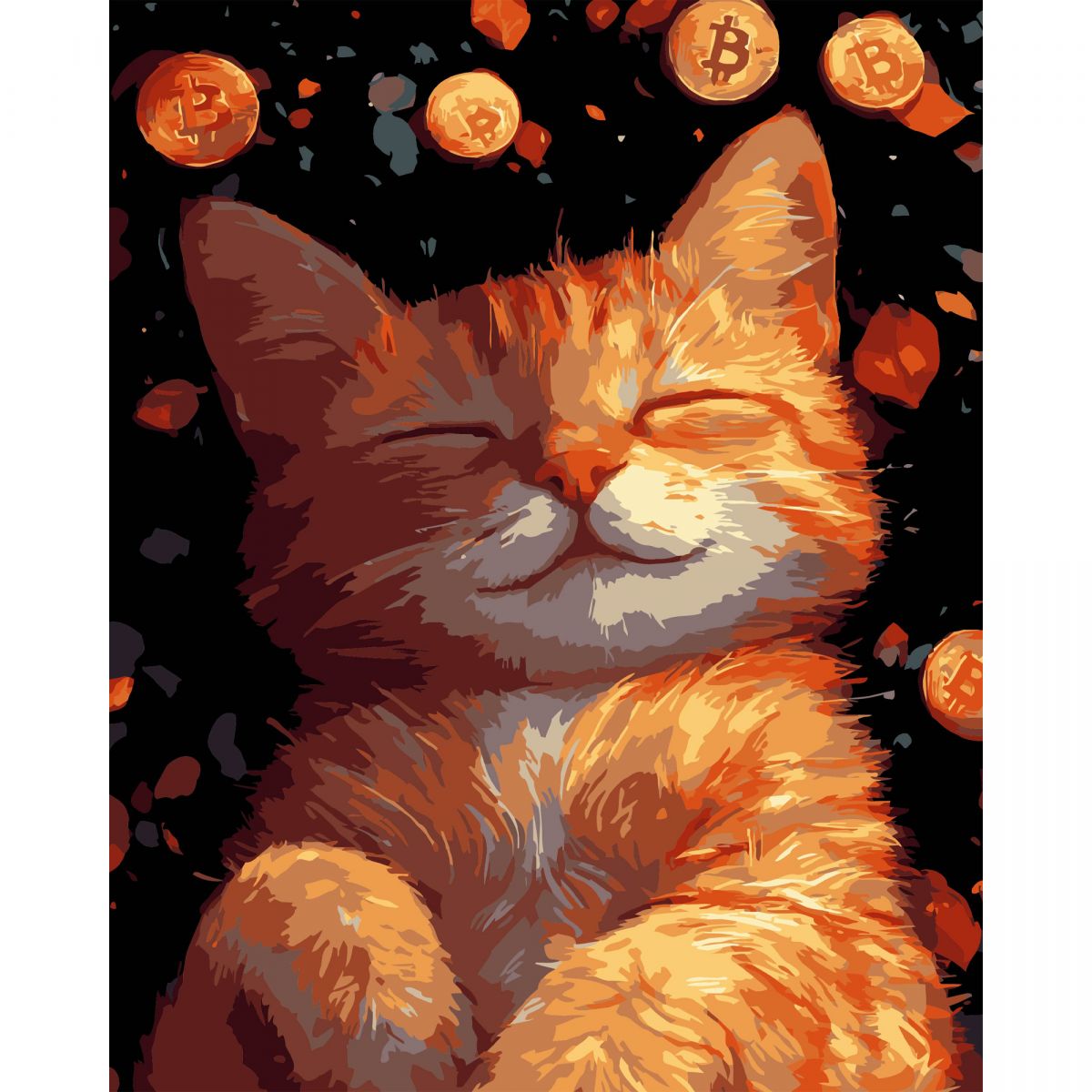 Картина по номерах на чорному фоні "Руде кошеня" 40х50 см  фото 1