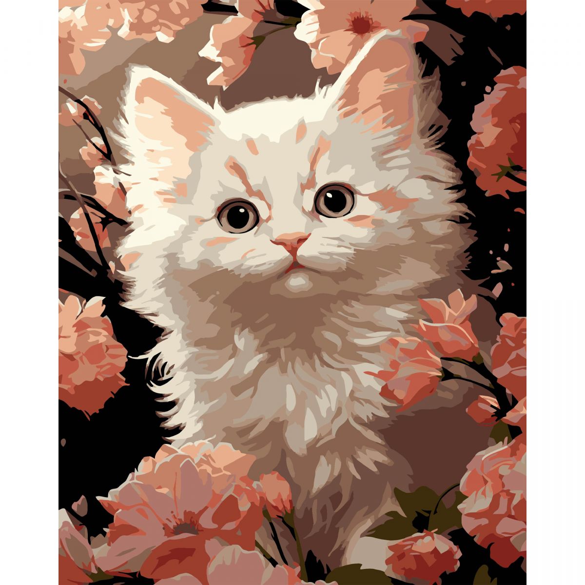 Картина по номерах на чорному фоні "Біле кошеня" 40х50 см  фото 1