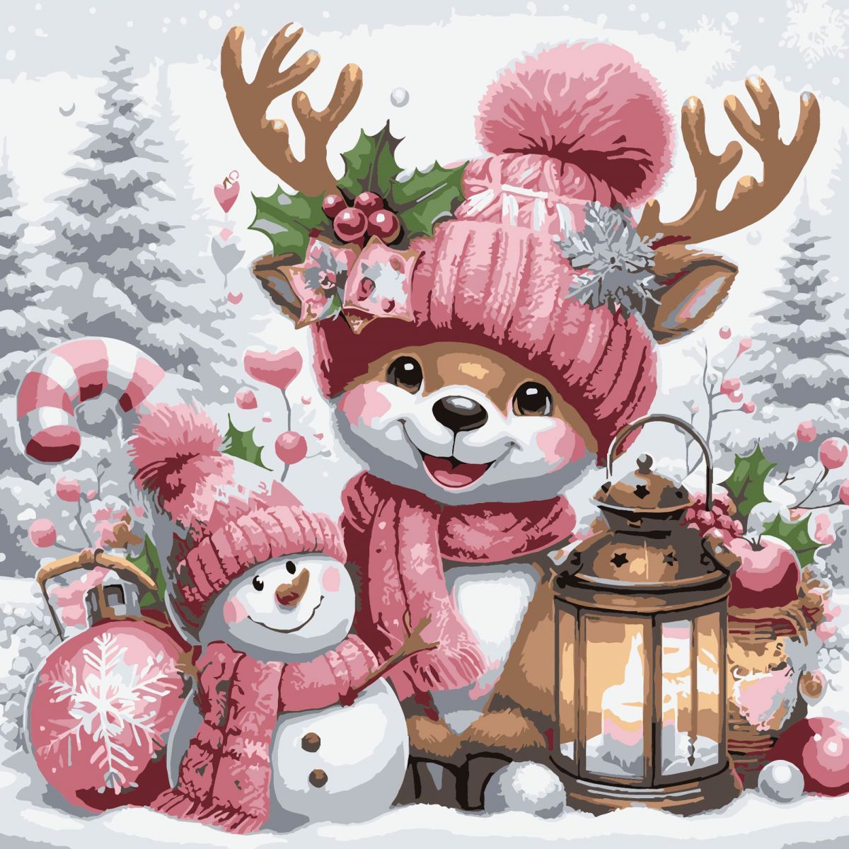 Картина по номерах "Олень і сніговик" 30х30 см  фото 1