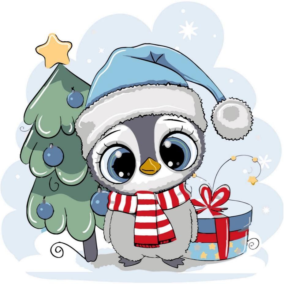 Картина по номерах "Пінгвін біля ялинки" 30х30 см  фото 1