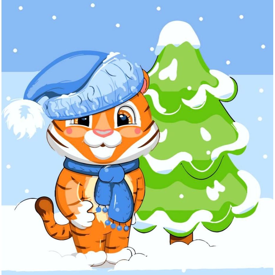 Картина по номерах "Тигреня в шапці" 30х30 см  фото 1