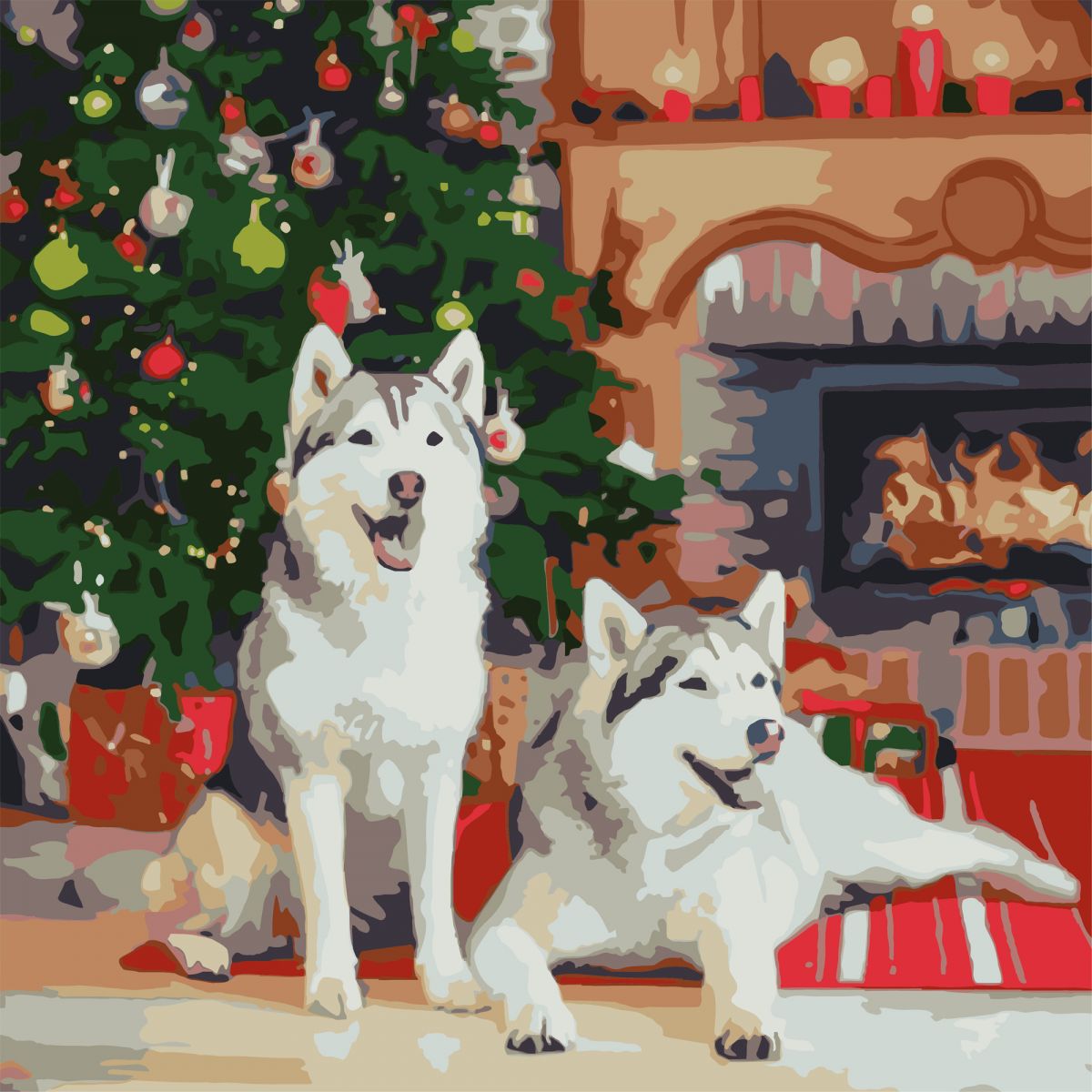 Картина по номерах "Хаскі біля каміну 40х40 см  фото 1