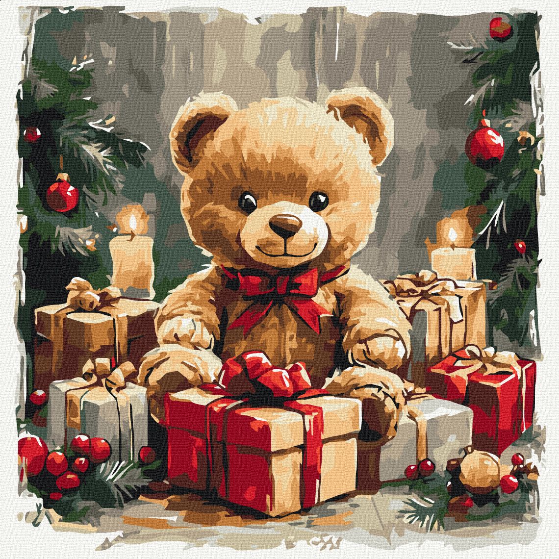 Картина по номерам "Подарочный мишка" 40x40 см.  фото 1