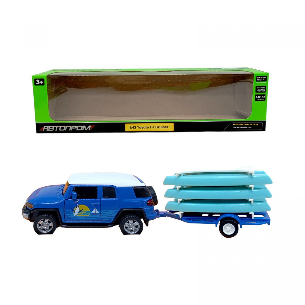 Машина+прицеп мет.  1:43 Toyota FJ, відкр. двері, короб. 28*8*6,5см  фото 1