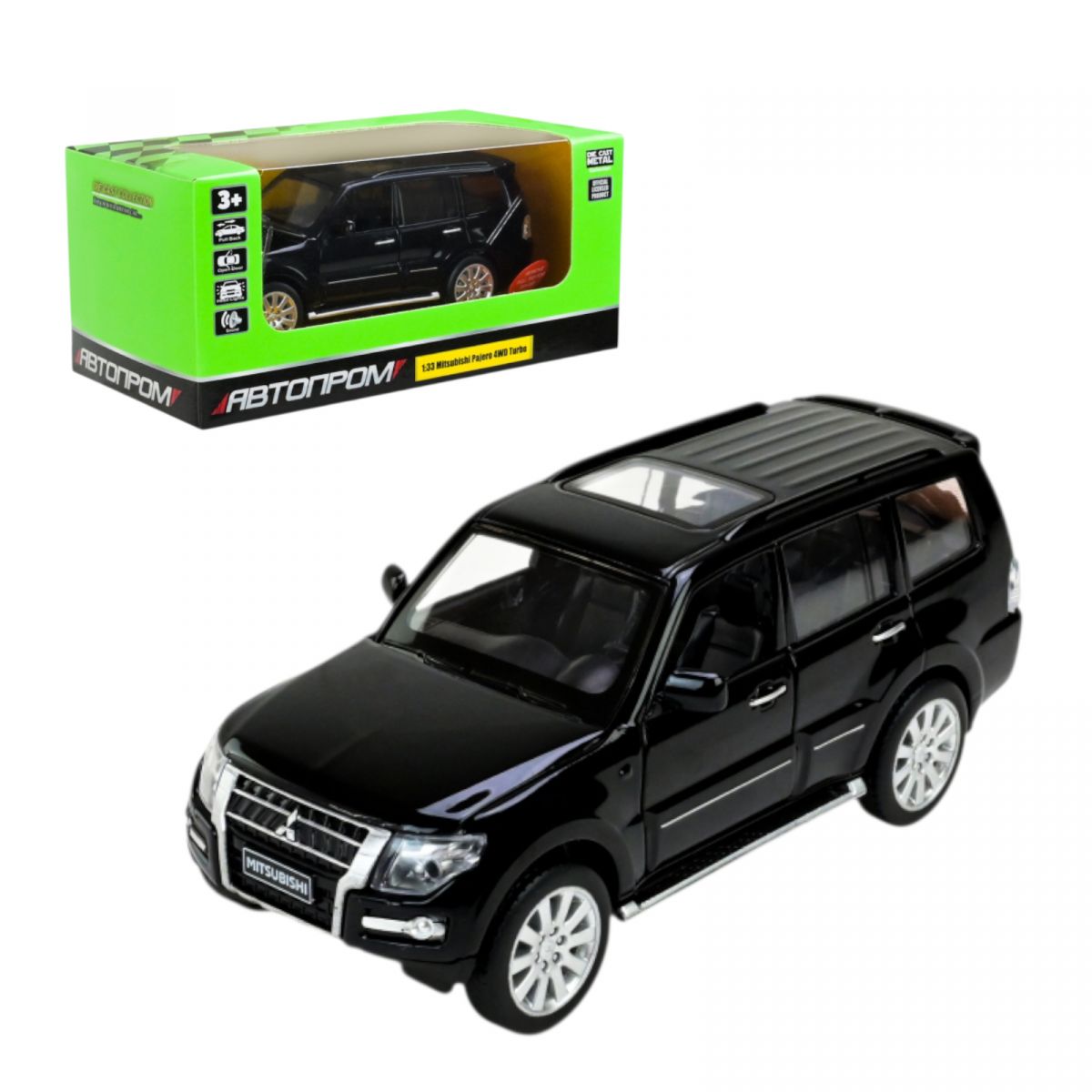 Машина мет.  1:33 "Mitsubishi Pajero 4WD Turbo", капот, багажник, батар. , світ. , звук, відкр. двері, короб. 18 * 9 * 8 см  фото 1