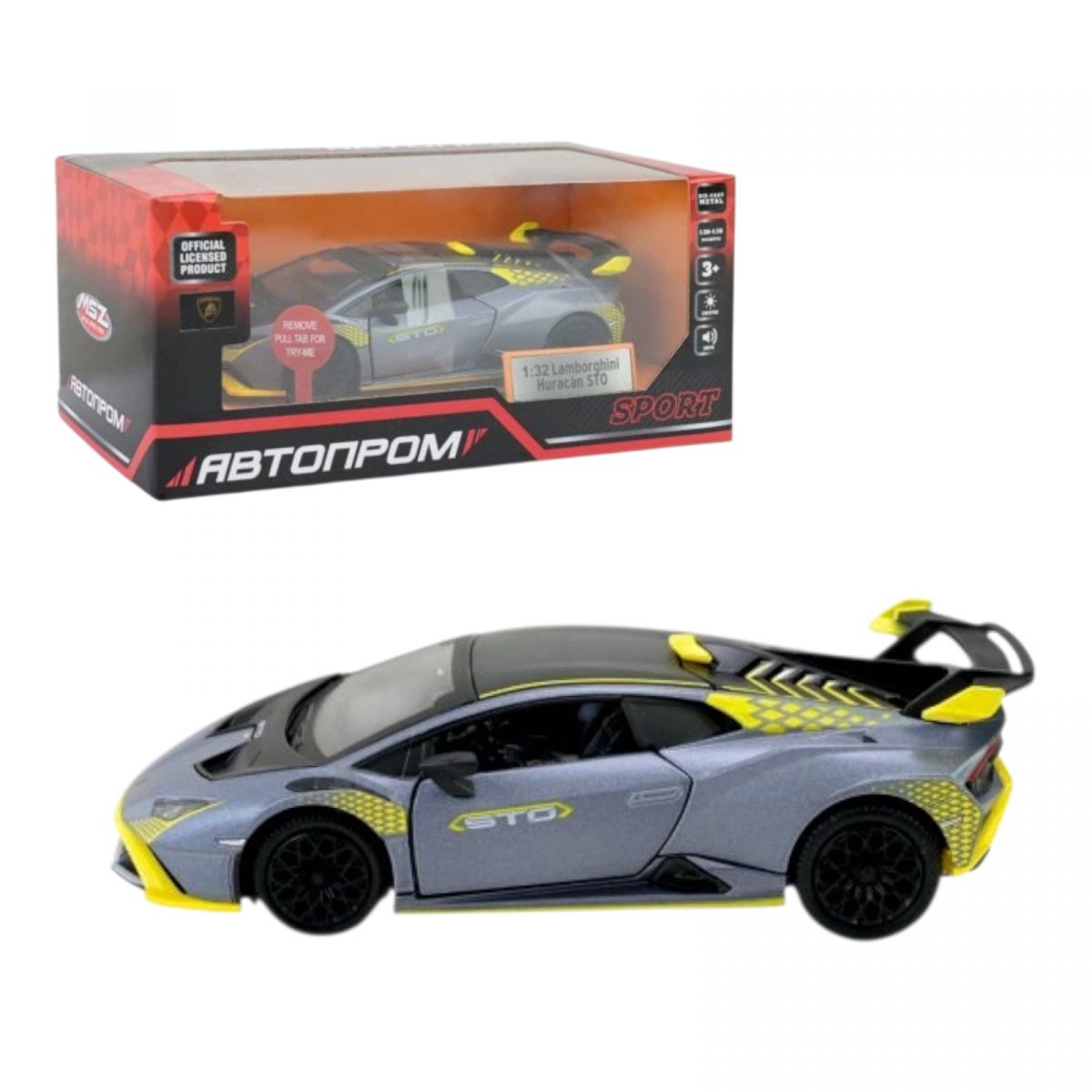 Машина мет.  1:32 "Lamborghini STO", батар. , світло, звук, відкр. двері, короб. 18 * 9 * 8 см  фото 1