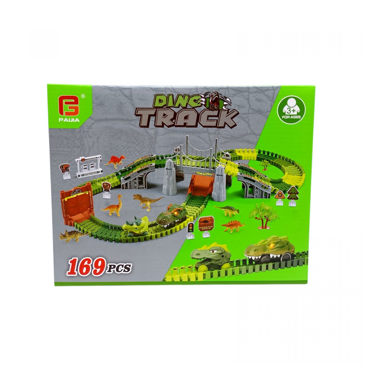 Трек динозавр с машинками(2шт. )батар. свет. кор. 25,2*9,5*19,5 см.  фото 1