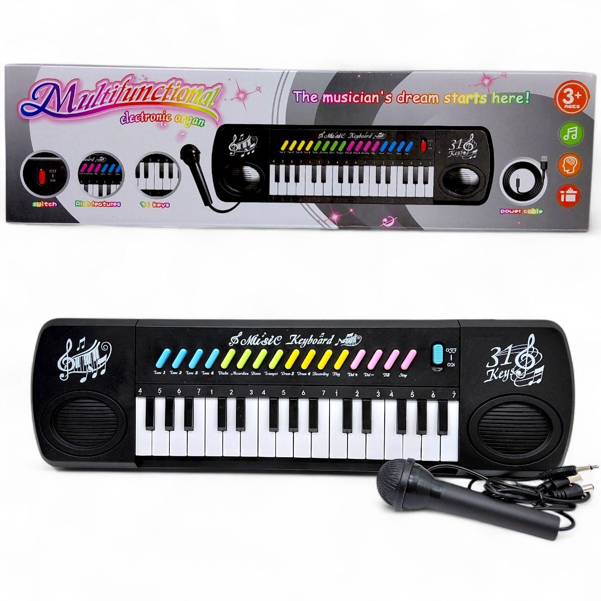 Синтезатор (31 клавіша, мікрофон, USB-кабель, на батарейках, у коробці)  фото 1