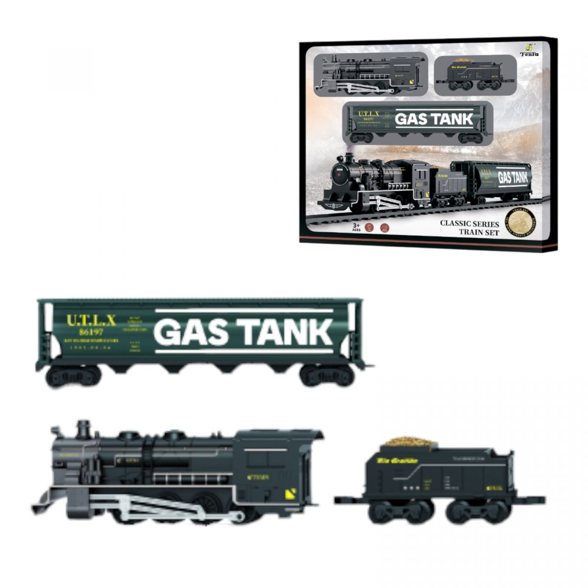 Залізниця 15 елементів, 2 вантажні вагони, звук, підсвічування, в коробці  фото 1