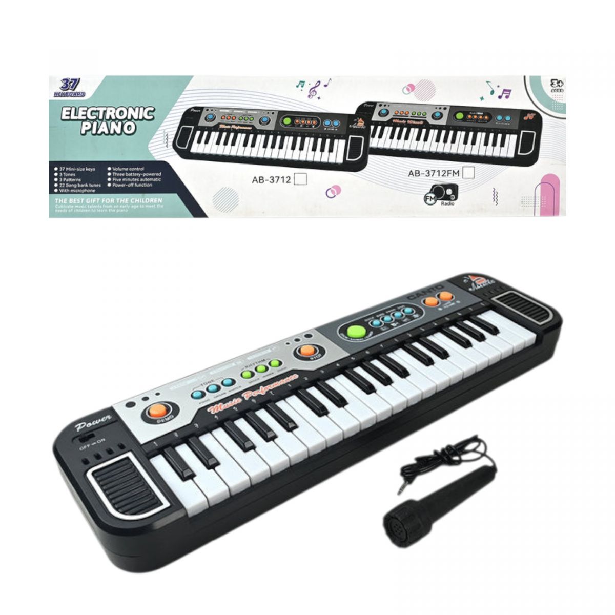 Синтезатор піаніно, звуки, радіо, регулювання гучності, мікрофон, в коробці  фото 1