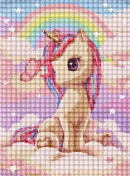 Алмазна мозаїка - "Допитлива одноріжка" з голограмними стразами (AB) ©tanya_bonya, 30х40см  фото 1