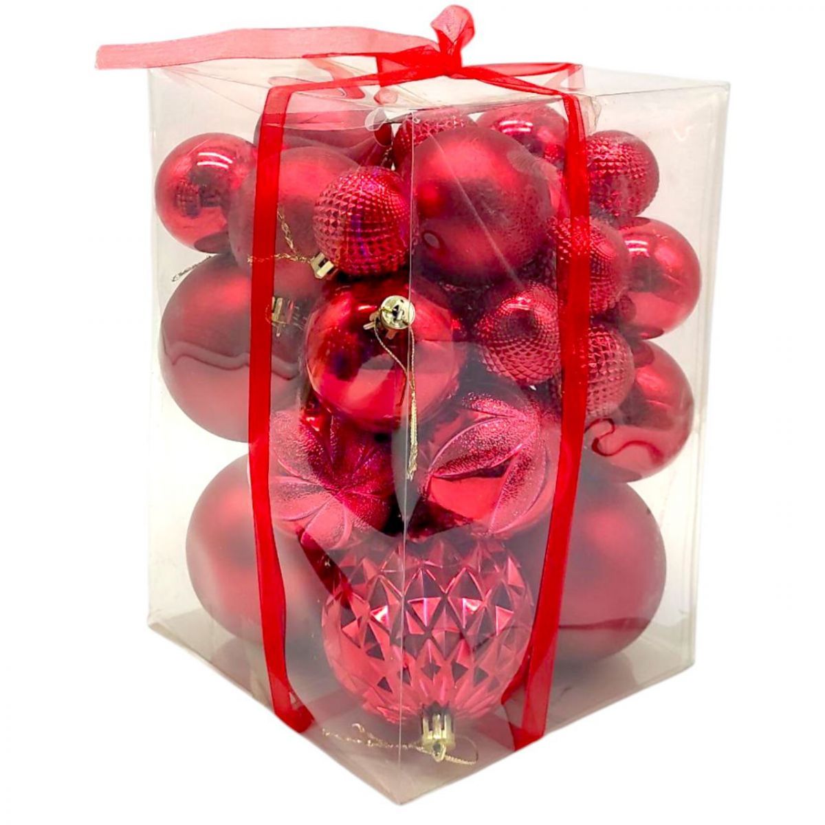 Уцінка.  Новорічні прикраси кульки, 30 штук, (ЧЕРВОНІ) - Пошкоджене пакування  фото 1