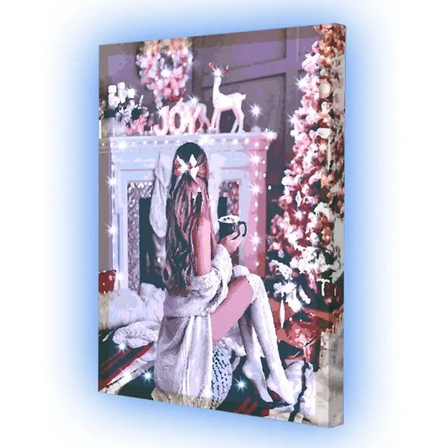 Картина по номерах зі світлодіодною підсвіткою "Різдвяні вогні" 40х50 см  фото 1