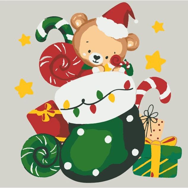 Картина по номерах зі світлодіодною підсвіткою "Святкова панчоха" 25x25 см  фото 1