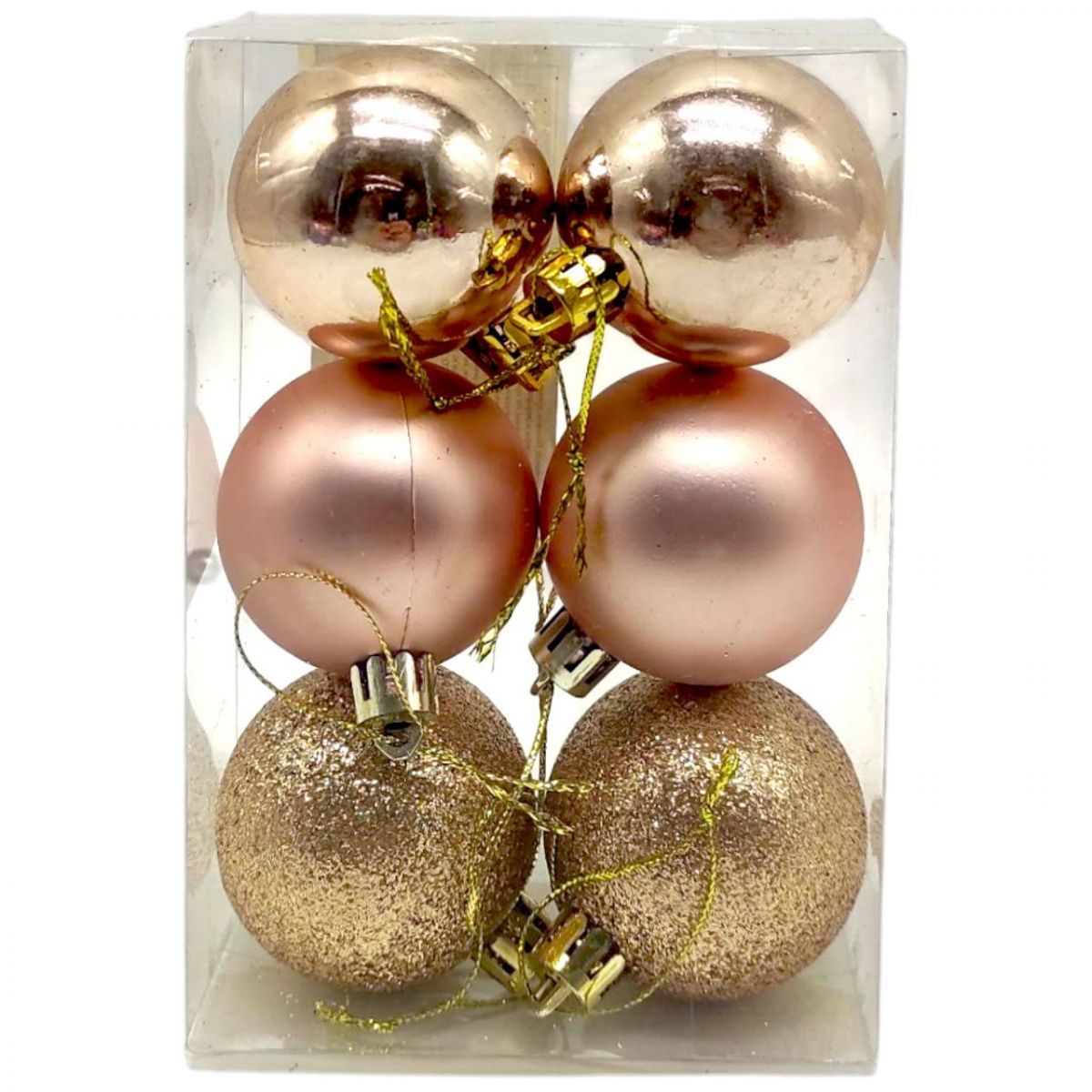 Уценка.  Новорічні прикраси, 6 штук, кульки діаметр - 4,5 см (ЗОЛОТО-РОЖЕВІ) - Повреждена упаковка  фото 1