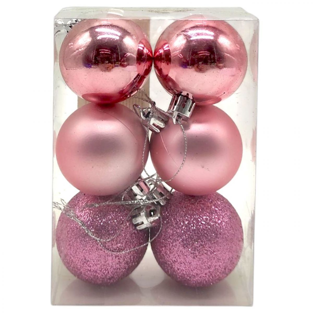 Уценка.  Новорічні прикраси, 6 штук, кульки діаметр - 4,5 см (РОЖЕВІ) - Повреждена упаковка  фото 1